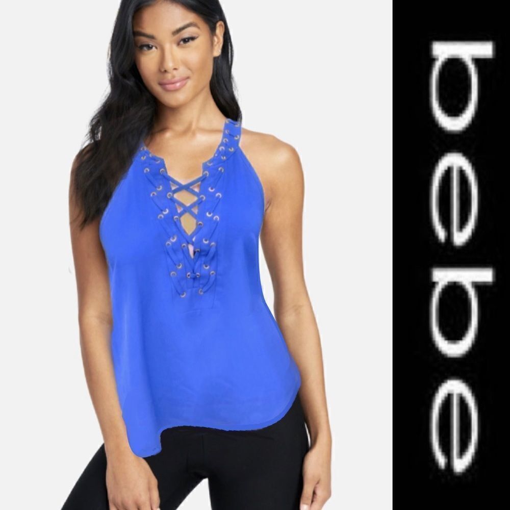 Bebe Lace Up Sleeveless Blouse